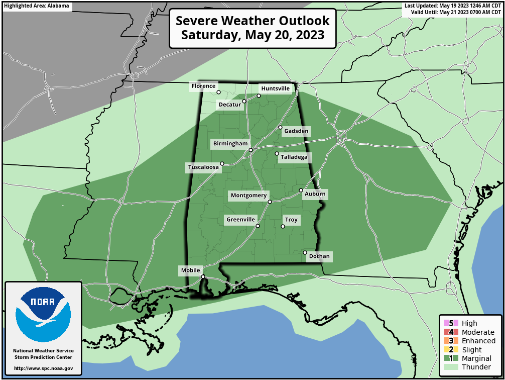 Showers Across Alabama More Widely Scattered Today