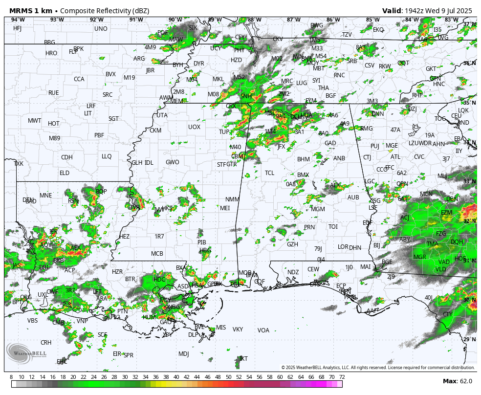 Scattered Showers/Storms Across Alabama End After Sunset