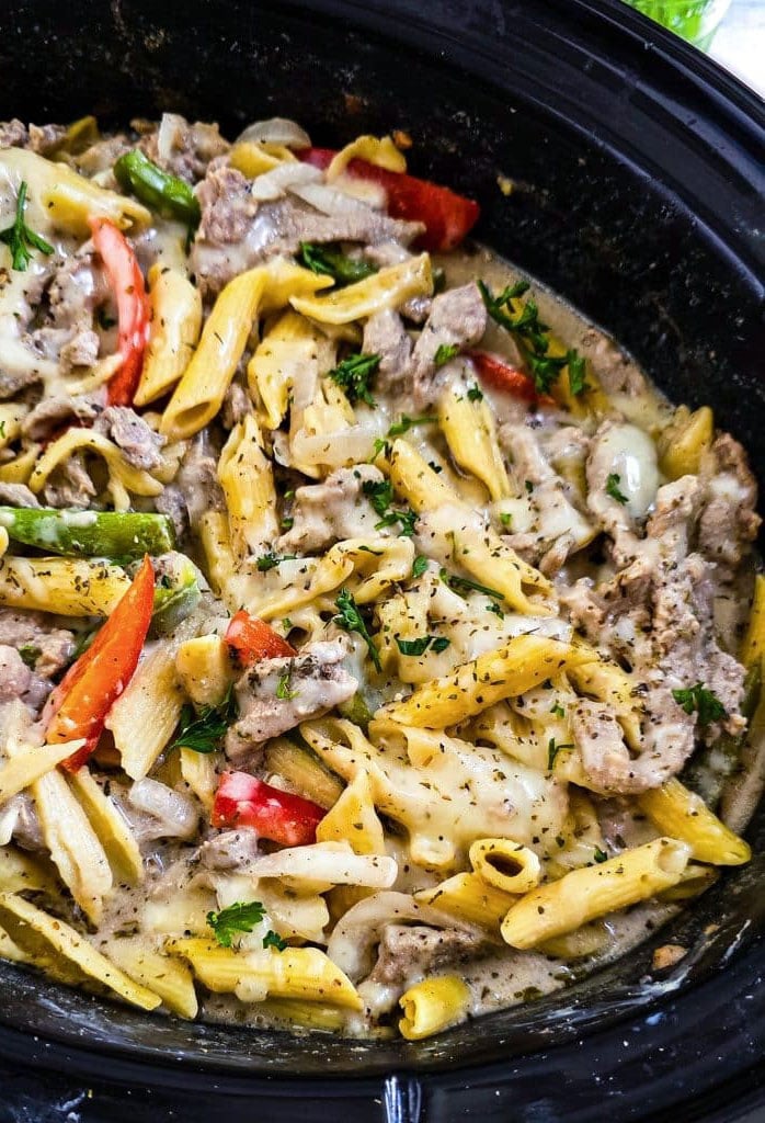 Recipe: Easy Crockpot Philly Cheesesteak Pasta