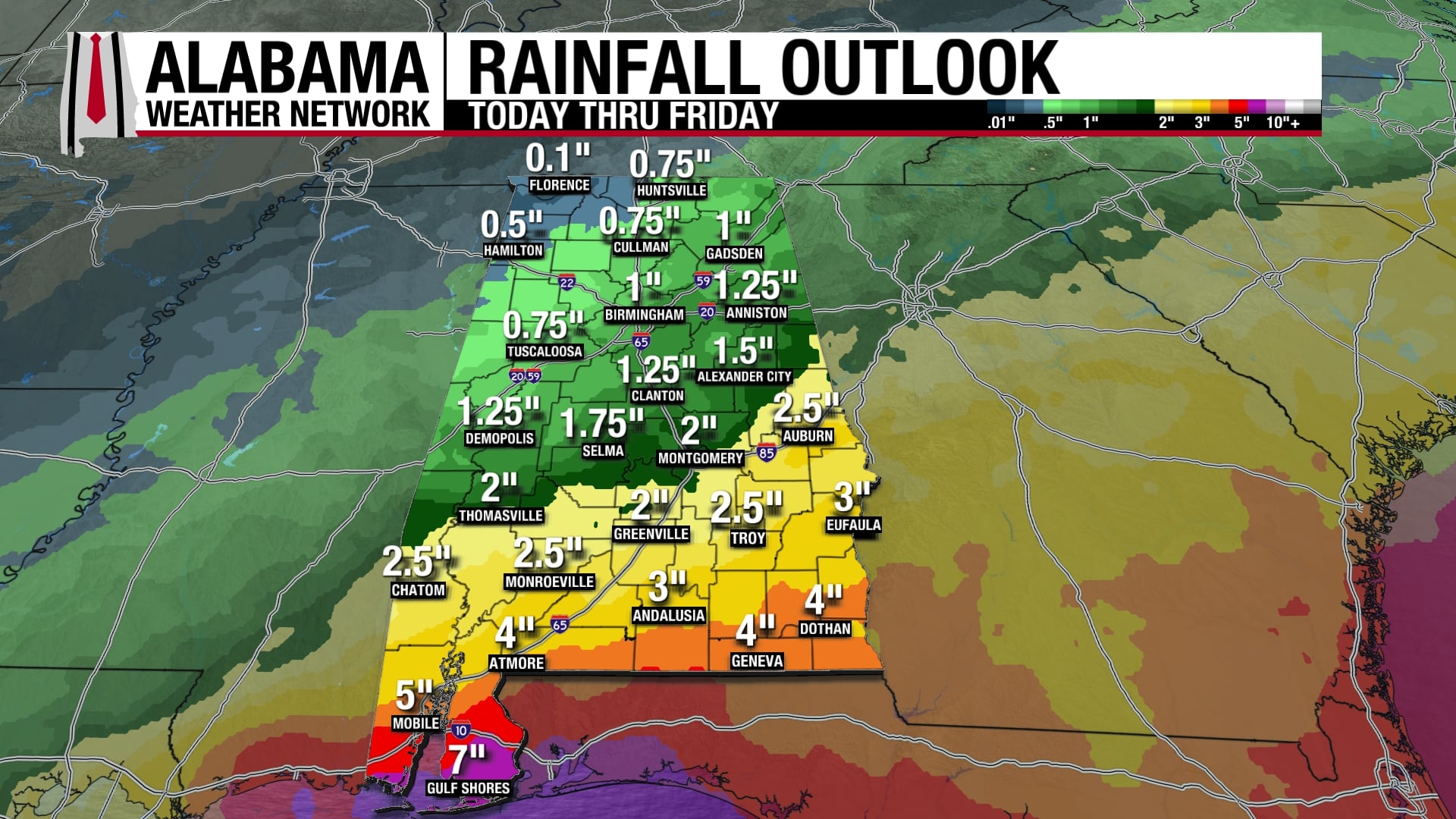 Scattered Showers Today, Most Rain South